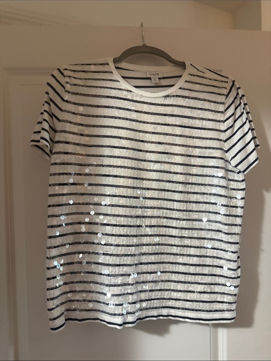 J. Crew Tops - J. Crew White & Navy  Striped Sequin Tee